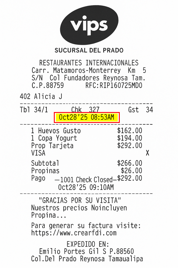 Ejemplo: Ubicación de la Fecha